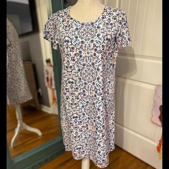 Vineyard Vines Floral Pattern Linen Blend Short Sleeve Dress - Picture 1 of 5
